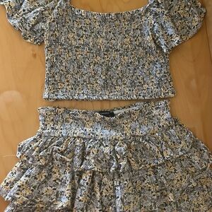 Floral Smocked Top and Skirt Set
